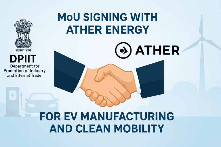 Banner showing DPIIT and Ather Energy partnership for EV ecosystem